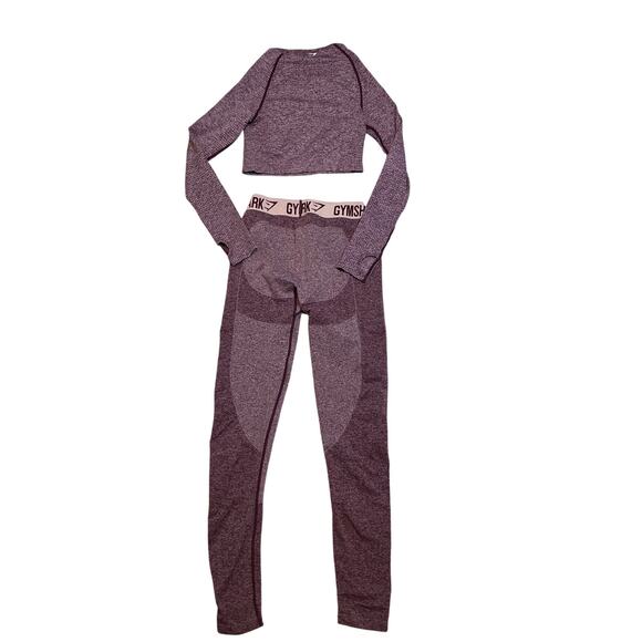 GYMSHARK Flex Long Sleeve Crop Top/Legging Set Bundle Dark Ruby Purple Women's M - Picture 9 of 16